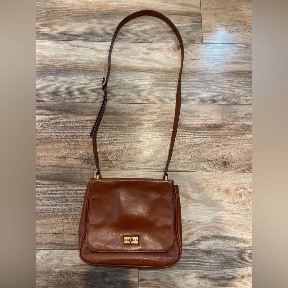 Vintage Fossil Memoir Novella Purse Turn Lock Closure Brown Leather Crossbody